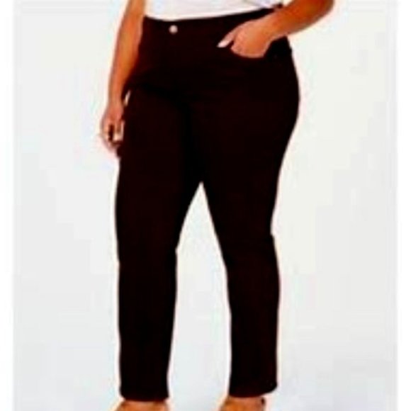 Dark Coffee Brown Denim Straight Relaxed Leg Sliming Jeans Plus Size 16 - Picture 1 of 7